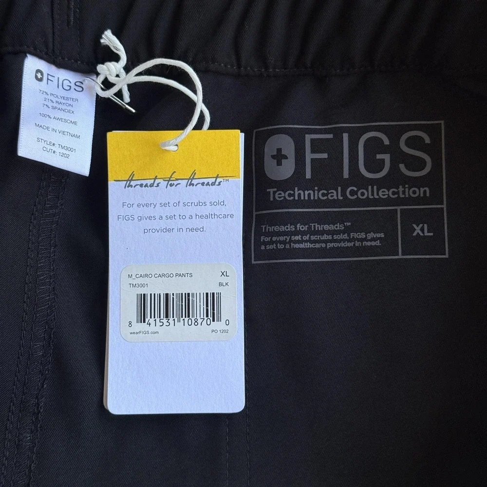 FIGS Pants Mens XL Black Cairo Cargo Scrub Technical Collection Workwear Stretch